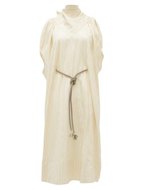 Matchesfashion.com Ssone - Apex Bow-back Striped-satin Midi Dress - Womens - Cream