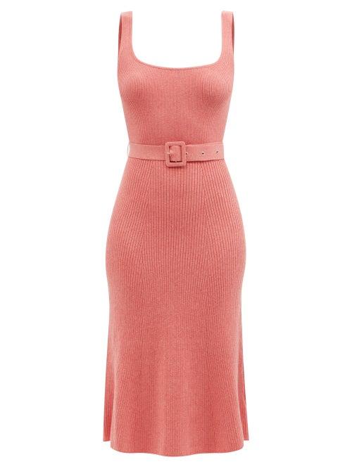 Joostricot - Belted Ribbed-knit Organic Cotton-blend Midi Dress - Womens - Pink