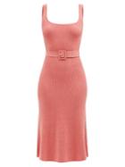 Joostricot - Belted Ribbed-knit Organic Cotton-blend Midi Dress - Womens - Pink