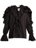 Matchesfashion.com Horror Vacui - Celestine Scalloped Cotton Blouse - Womens - Black