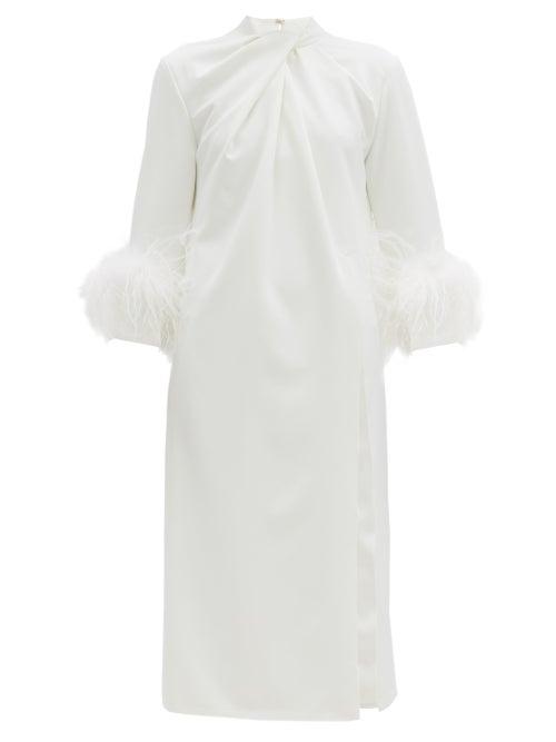 Matchesfashion.com 16 Arlington - Fujiko Feather-trimmed Twist-neck Crepe Dress - Womens - White
