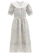 Ladies Rtw Sea - Bubbie Puff-sleeve Floral-print Ramie Midi Dress - Womens - Pink Multi