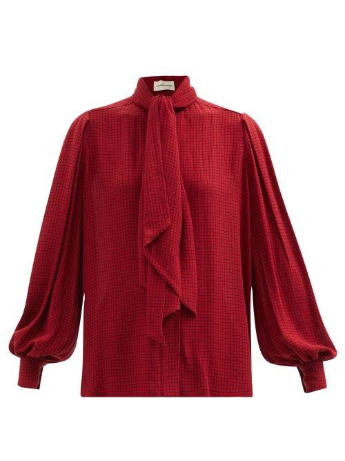 Alexandre Vauthier - Neck-tie Checked Blouse - Womens - Red