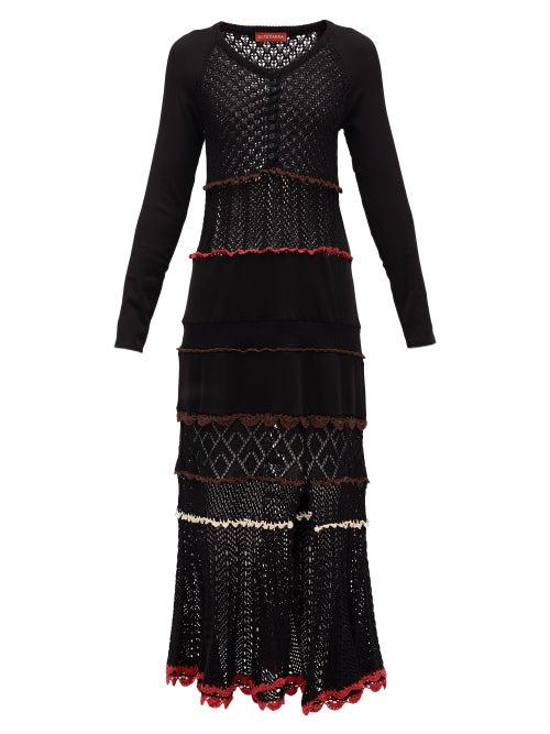 Matchesfashion.com Altuzarra - Dogwood Front-slit Cotton-crochet Dress - Womens - Black