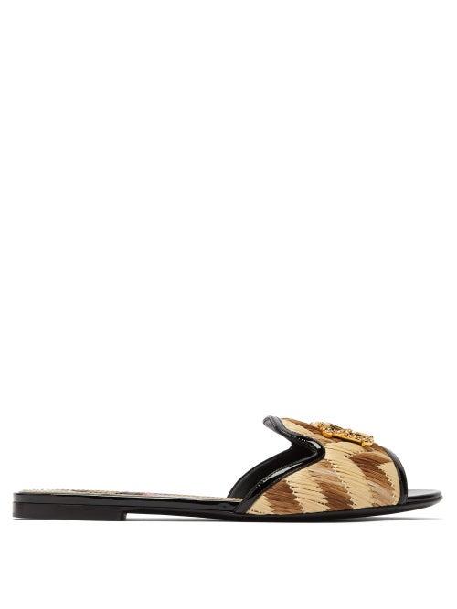 Matchesfashion.com Dolce & Gabbana - Dg Amore Logo-appliqu Raffia Slides - Womens - Cream