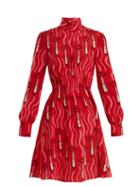 Matchesfashion.com Valentino - Lipstick Print Silk Crepe Dress - Womens - Red Print