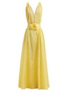 Matchesfashion.com By. Bonnie Young - Batisse Yellow Stripe V Neck Maxi Dress - Womens - Yellow Multi