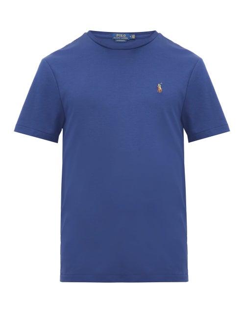 Matchesfashion.com Polo Ralph Lauren - Polo Embroidered Cotton Jersey T Shirt - Mens - Blue