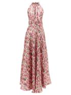 Matchesfashion.com Raquel Diniz - Giovanna Floral Print Silk Lam Dress - Womens - Pink Multi