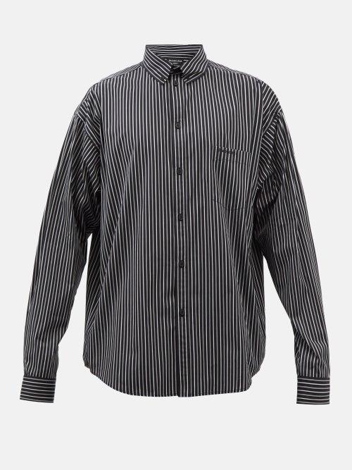 Balenciaga - Patch-pocket Striped Cotton-poplin Shirt - Mens - Black Grey