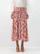 Ulla Johnson - Amaia Orchid-print Silk Crepe De Chine Midi Skirt - Womens - Pink Multi
