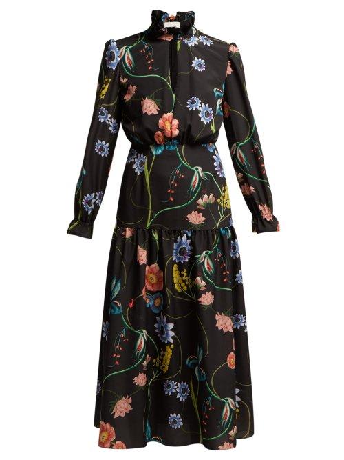Matchesfashion.com Borgo De Nor - Eugenia Floral Print Crepe Dress - Womens - Black Print
