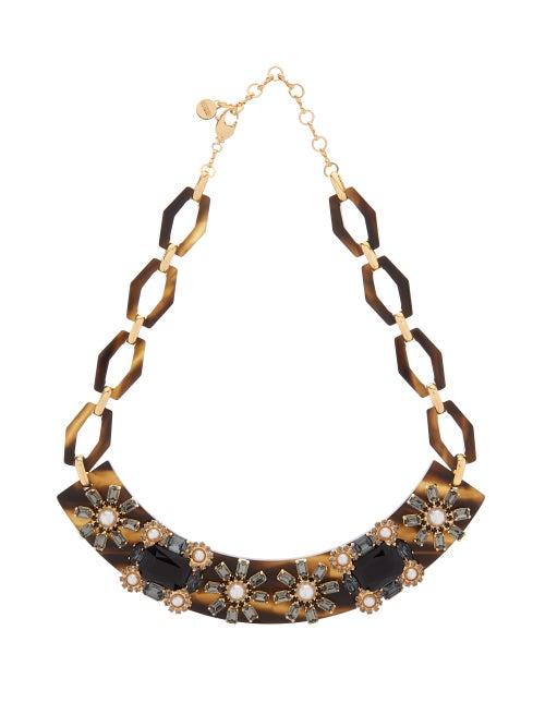 Matchesfashion.com Erdem - Plexi Bloom Crystal & Pearl Choker - Womens - Black