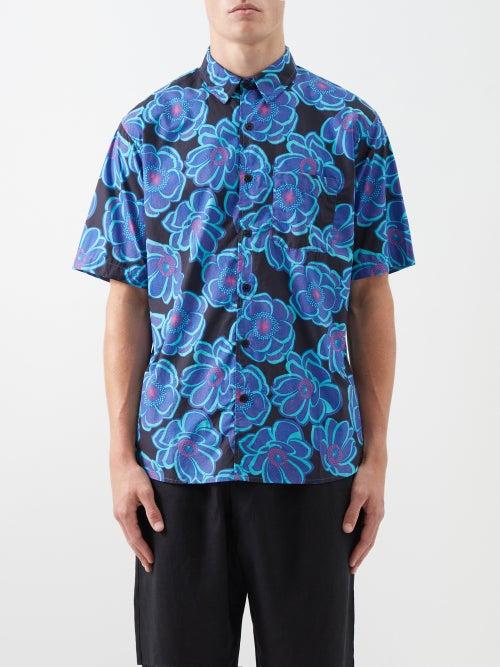 Thorsun - Short-sleeved Floral-print Cotton-poplin Shirt - Mens - Blue