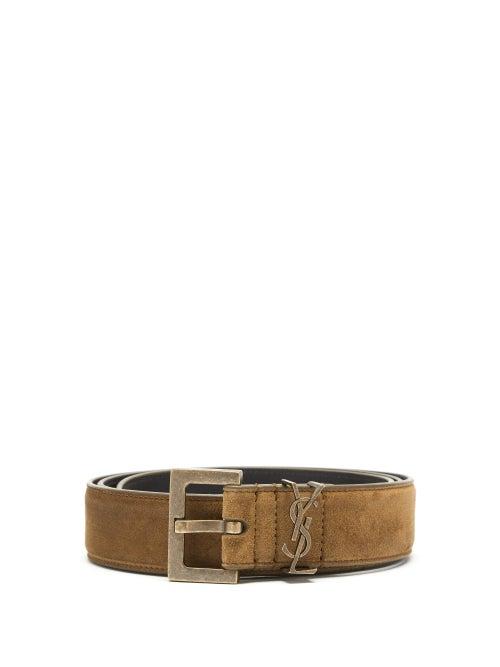 Saint Laurent - Ysl-plaque Suede Belt - Mens - Brown