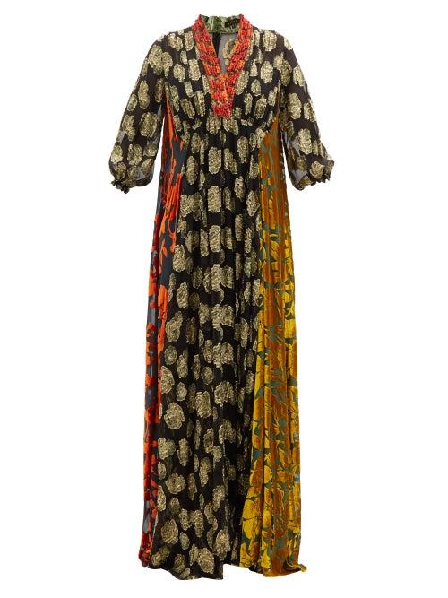 Biyan - Istonia Fil-coup & Velvet-devor Maxi Dress - Womens - Black Multi