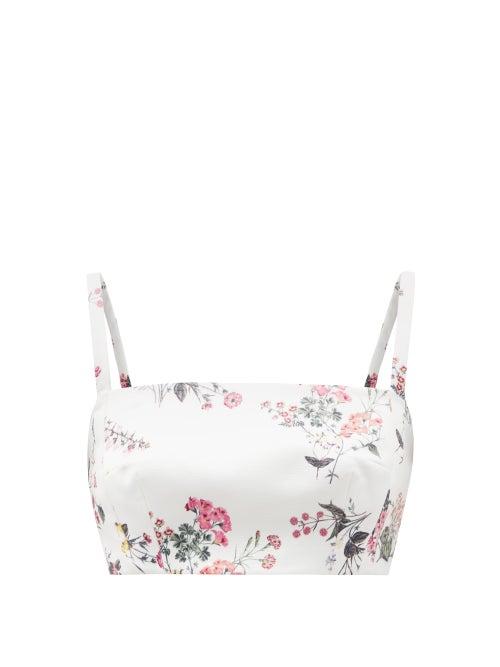 Ladies Rtw Emilia Wickstead - Fabiola Floral-print Faille Cropped Top - Womens - Pink White