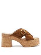 Matchesfashion.com Gianvito Rossi - Buckled Suede And Cork Platform Sandals - Womens - Brown