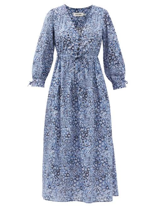Matchesfashion.com Cefinn - The Juniper Pansy Leopard-print Cotton Dress - Womens - Blue