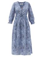 Matchesfashion.com Cefinn - The Juniper Pansy Leopard-print Cotton Dress - Womens - Blue