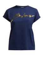 Matchesfashion.com Balmain - Logo Print Cotton T Shirt - Womens - Navy Gold