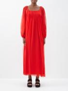 Chlo - Scoop-neck Silk-mousseline Midi Dress - Womens - Red