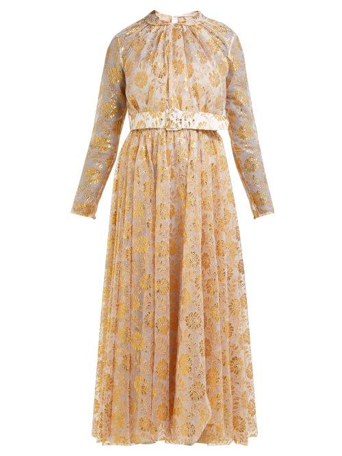 Matchesfashion.com Emilia Wickstead - Thelma Floral Fil Coup Tulle Dress - Womens - White Gold