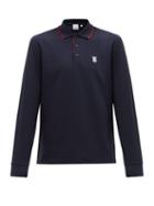 Matchesfashion.com Burberry - Aden Tb Embroidered Long Sleeved Cotton Polo Shirt - Mens - Navy