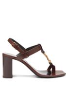 Ladies Shoes Saint Laurent - Cassandra Ysl-plaque Leather Sandals - Womens - Dark Brown