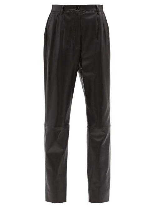 Matchesfashion.com Dolce & Gabbana - High-rise Leather Straight-leg Trousers - Womens - Black