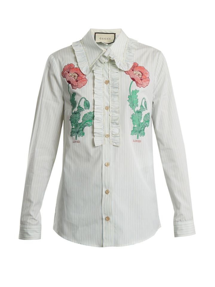 Gucci Floral Fil Coup Striped Cotton Shirt