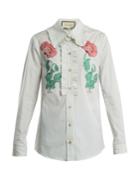 Gucci Floral Fil Coup Striped Cotton Shirt