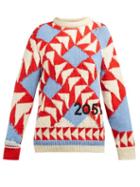 Matchesfashion.com Calvin Klein 205w39nyc - Chunky Knit Intarsia Wool Blend Sweater - Womens - Red Multi
