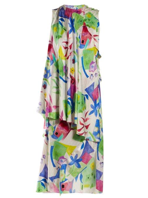 Matchesfashion.com Balenciaga - Draped Abstract Print Satin Dress - Womens - White Multi