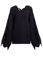 Matchesfashion.com Stella Mccartney - Scallop Edged Cotton Blend Sweater - Womens - Navy