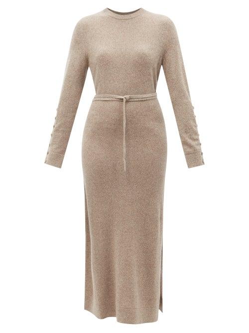 Altuzarra - Alice Buttoned-sleeve Knitted Cashmere Dress - Womens - Brown Multi