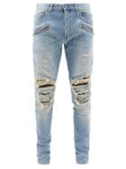 Balmain - Distressed Slim-leg Jeans - Mens - Light Blue