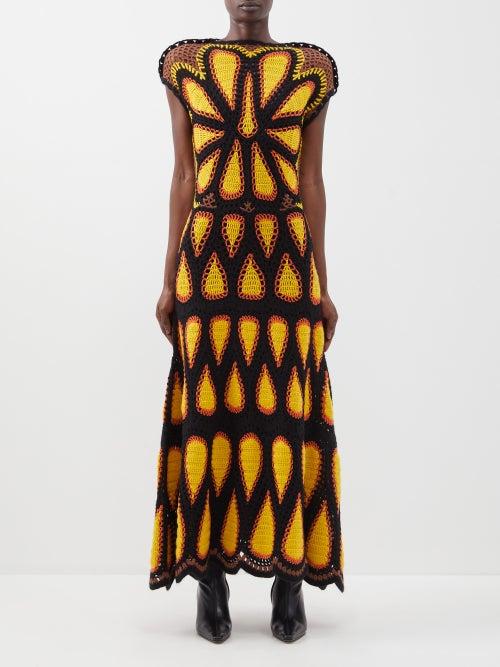Gabriela Hearst - Aidy Crocheted-cashmere Dress - Womens - Yellow Black