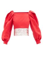 Batsheva - Bretagne Metallic-hem Cotton-twill Top - Womens - Red