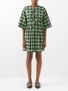 Ganni - Checked Seersucker Mini Dress - Womens - Green Multi