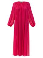 Matchesfashion.com Matteau - Balloon-sleeve Silk-pliss Maxi Dress - Womens - Fuchsia