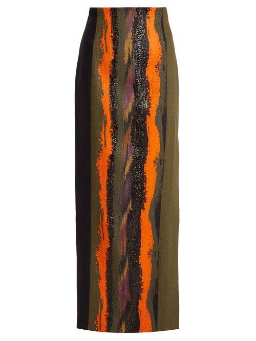 Matchesfashion.com Carl Kapp - Aquarella Wave Embroidered Twill Maxi Skirt - Womens - Multi