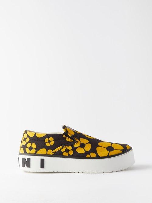 Marni X Carhartt - X Carhartt Wip Floral-print Slip-on Trainers - Mens - Black Yellow