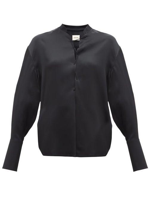Matchesfashion.com Khaite - Athena Lace Up Crepe Satin Blouse - Womens - Black