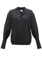 Matchesfashion.com Khaite - Athena Lace Up Crepe Satin Blouse - Womens - Black