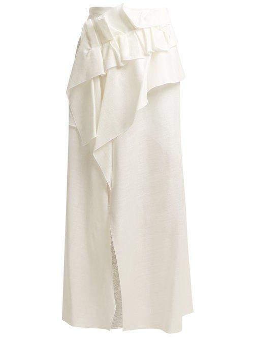 Matchesfashion.com Delpozo - Asymmetrical Ruffle Trimmed Skirt - Womens - White