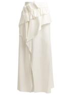 Matchesfashion.com Delpozo - Asymmetrical Ruffle Trimmed Skirt - Womens - White