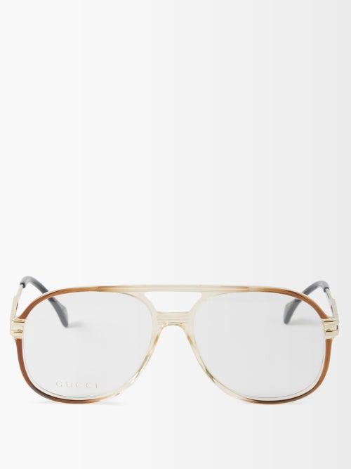 Gucci Eyewear - Aviator Acetate And Metal Glasses - Mens - Light Brown Multi