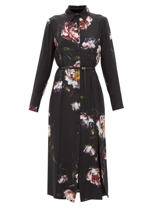Matchesfashion.com Altuzarra - Edith Belted Floral-print Silk Shirt Dress - Womens - Black