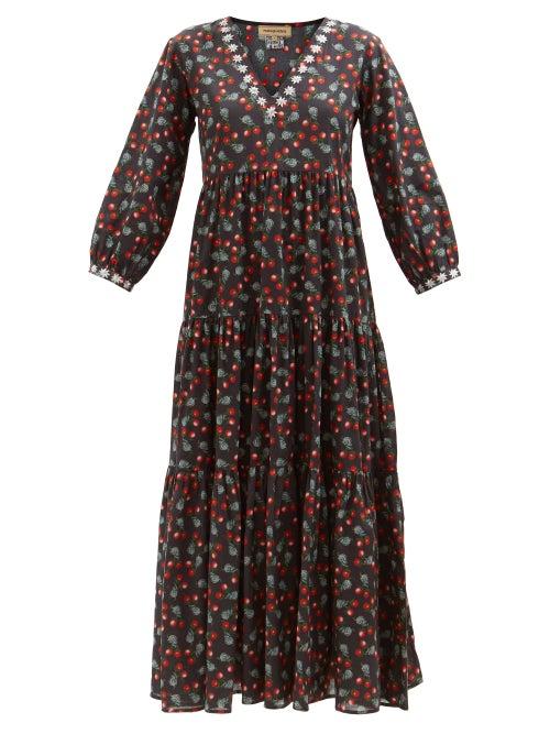 Muzungu Sisters - Frangipani Snail-print Cotton Kaftan Dress - Womens - Black Print